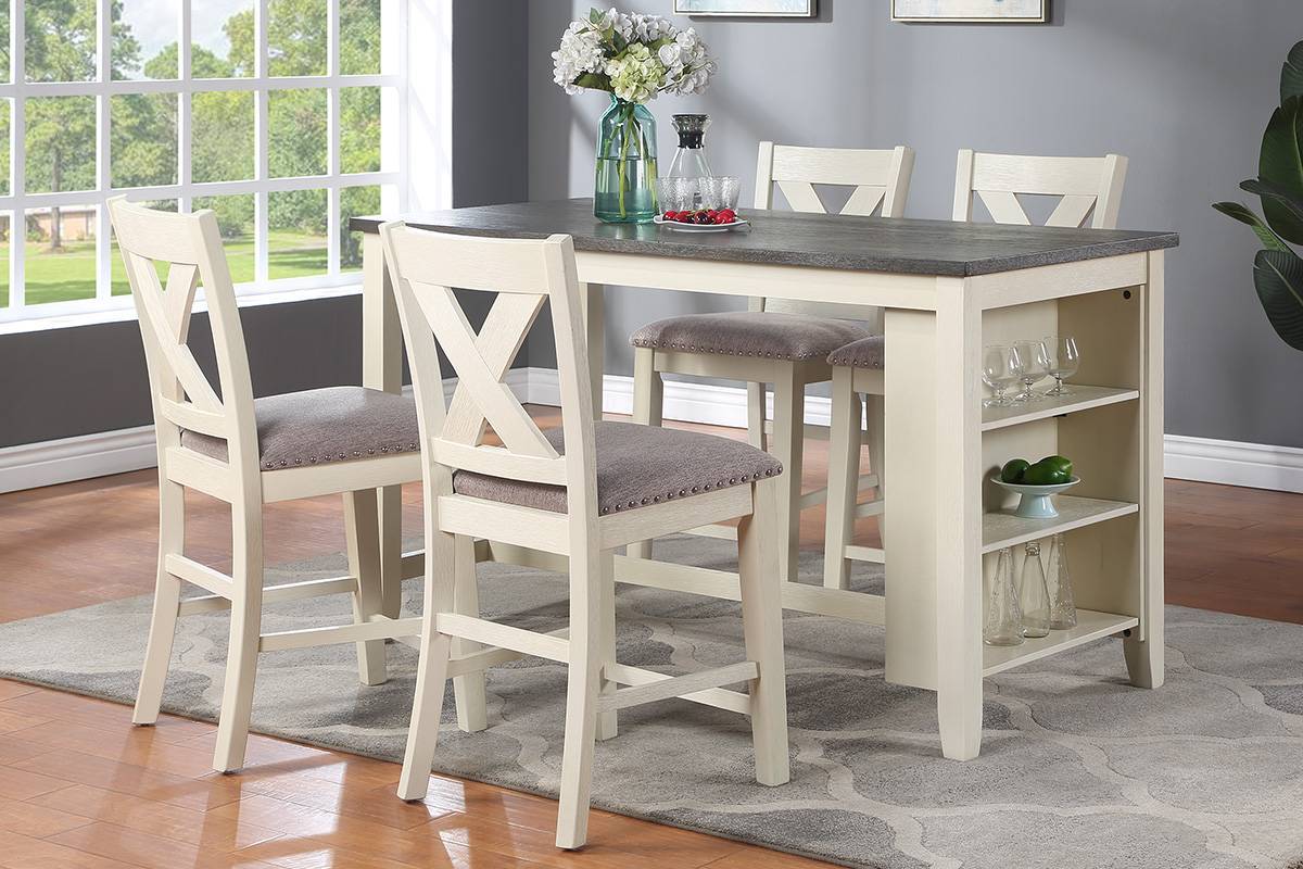 Modern Casual 1pc Counter Height High Dining Table w off white-white-dining