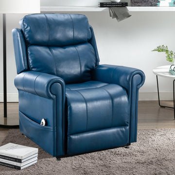 Lowell Navy Blue Leather Gel Lift Chair with Massage navy blue-foam-pu