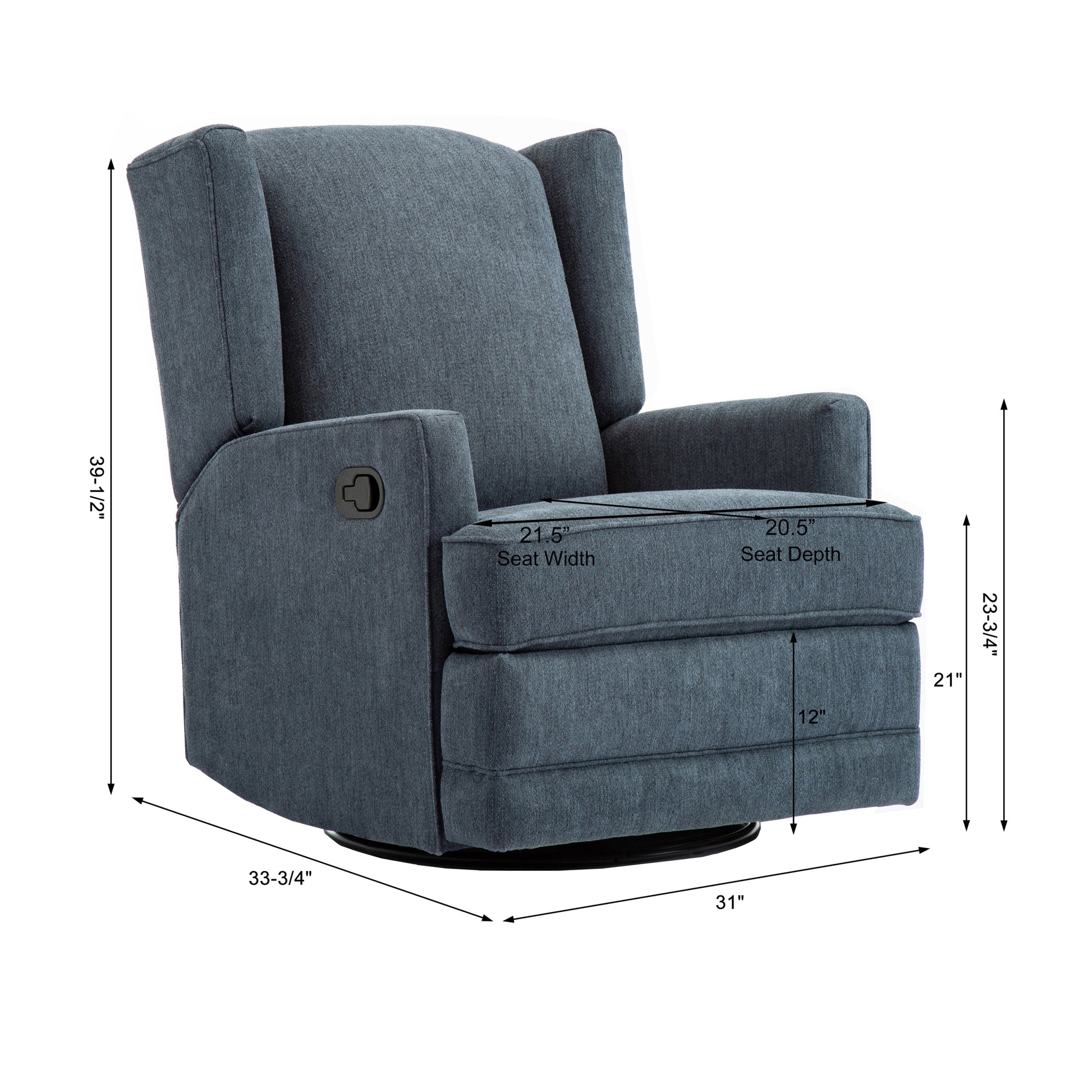 Smithfield Blue Wingback Swivel Glider Recliner blue-foam-polyester