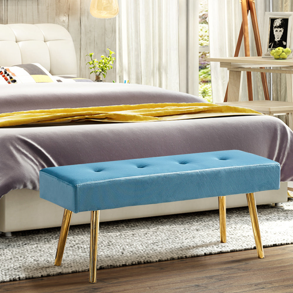 Long Bench Bedroom Bed End Stool Bed Benches Blue blue-velvet-primary living