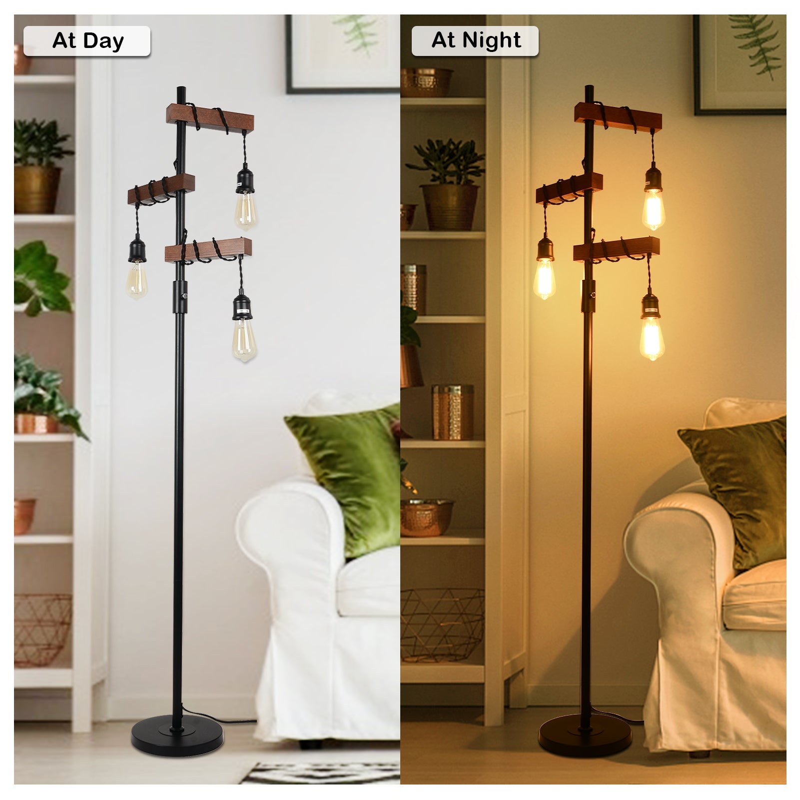 Farmhouse Tree Floor Lamp, 68 Inch 3 Lights Wood