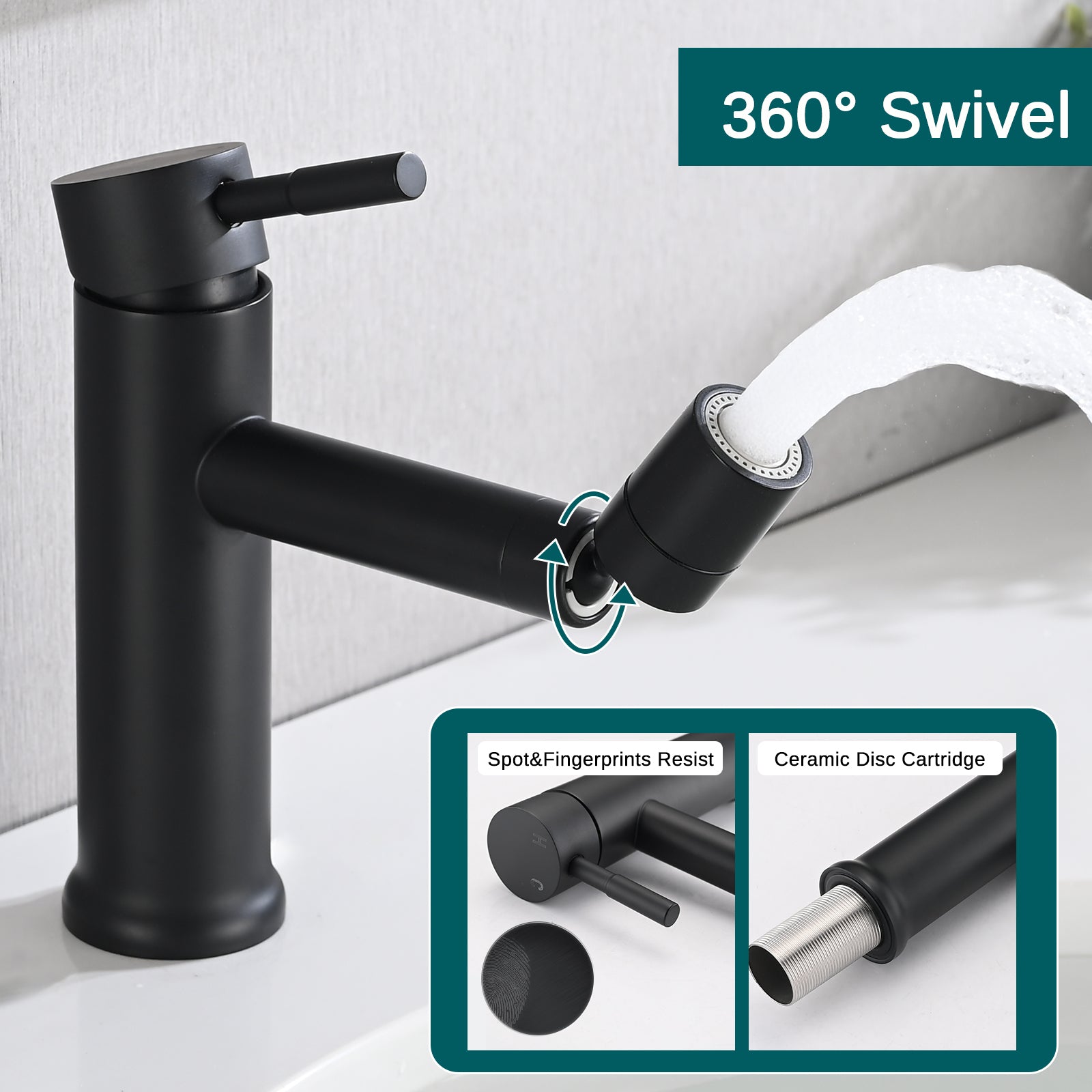 Matte Black Bathroom Faucet for 2 Mode Faucet for matte black-stainless steel