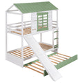 Twin over Twin Size House Bunk Bed with Convertible white-pine