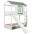 Twin over Twin Size House Bunk Bed with Convertible white-pine