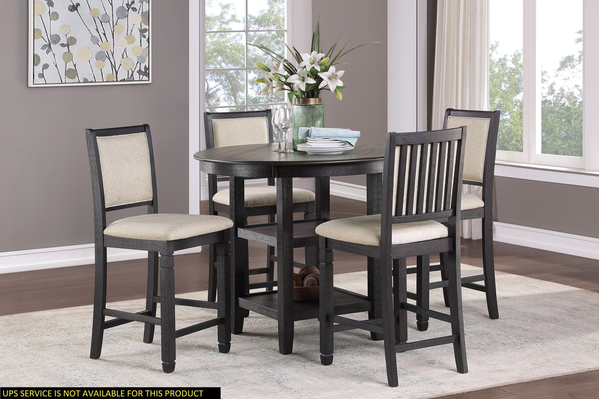 5pc Counter Height Dining Set Table w Built in Shelves black-seats 4-dining