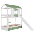 Twin over Twin Size House Bunk Bed with Convertible white-pine