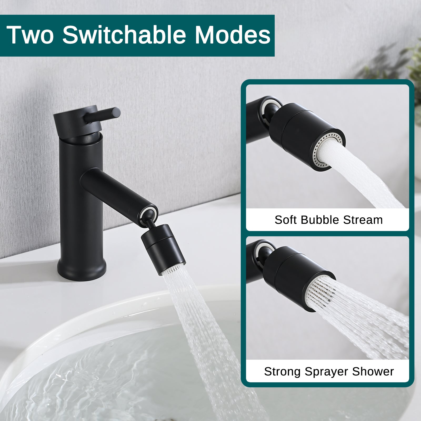 Matte Black Bathroom Faucet for 2 Mode Faucet for matte black-stainless steel