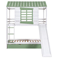 Twin over Twin Size House Bunk Bed with Convertible white-pine