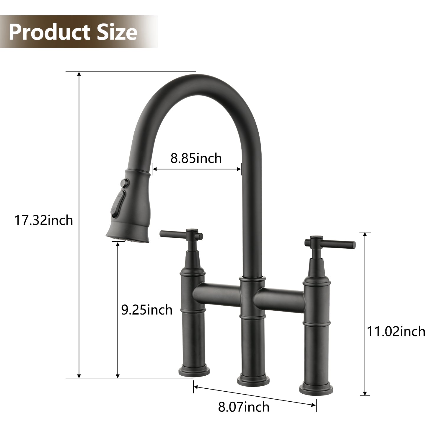 Double Handle Bridge Kitchen Faucet With Pull Down matte black-stainless steel