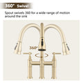 Double Handle Bridge Kitchen Faucet With Pull Down brushed gold-stainless steel