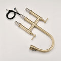 Double Handle Bridge Kitchen Faucet With Pull Down brushed gold-stainless steel