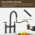 Double Handle Bridge Kitchen Faucet With Pull Down matte black-stainless steel