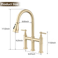 Double Handle Bridge Kitchen Faucet With Pull Down brushed gold-stainless steel