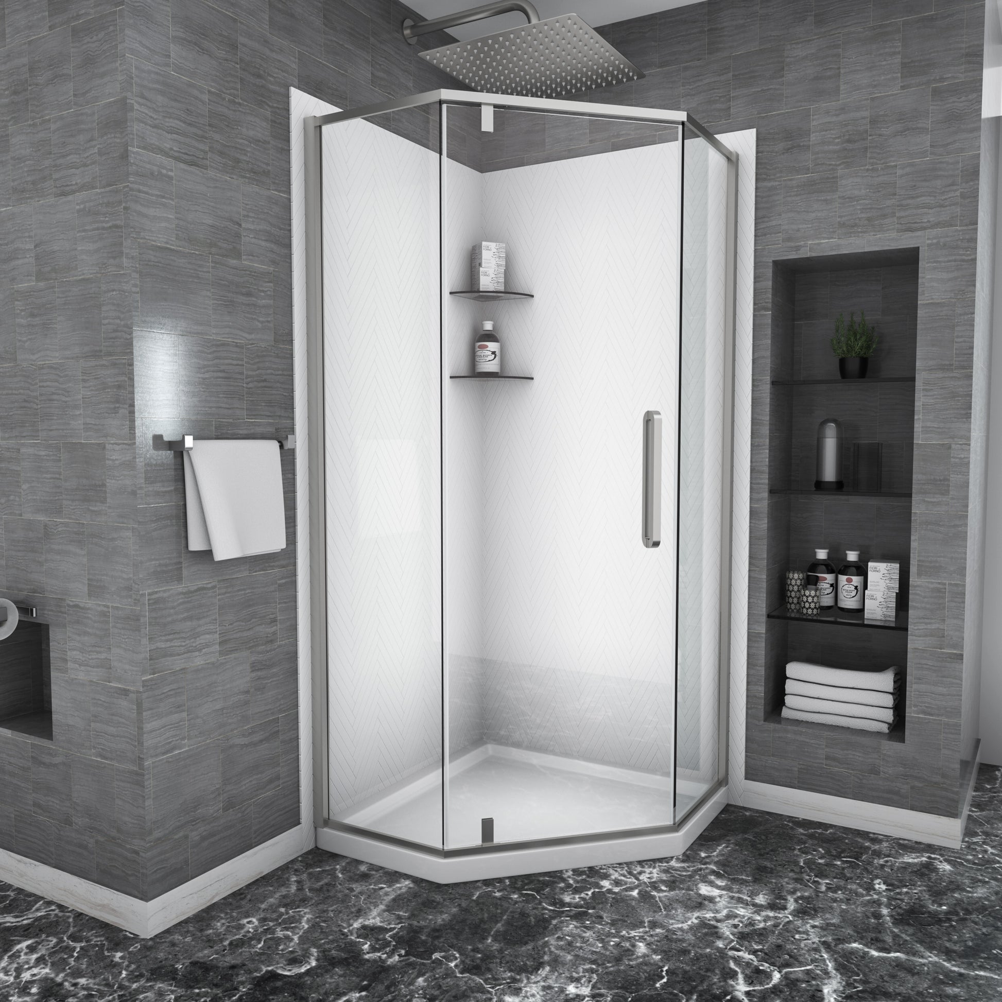 Shower Door 34 1 8" x 72" Semi Frameless Neo Angle brushed nickel-glass