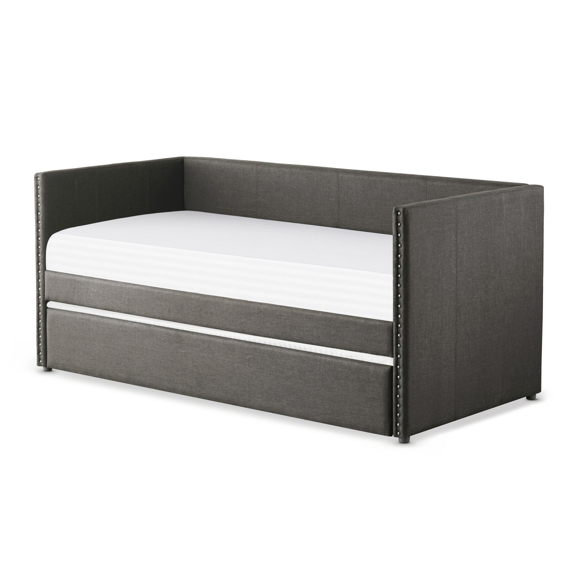 Gray Fabric Upholstered 1pc Day Bed with Pull out box spring not required-gray-bedroom-wood