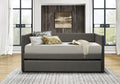 Gray Fabric Upholstered 1pc Day Bed with Pull out box spring not required-gray-bedroom-wood