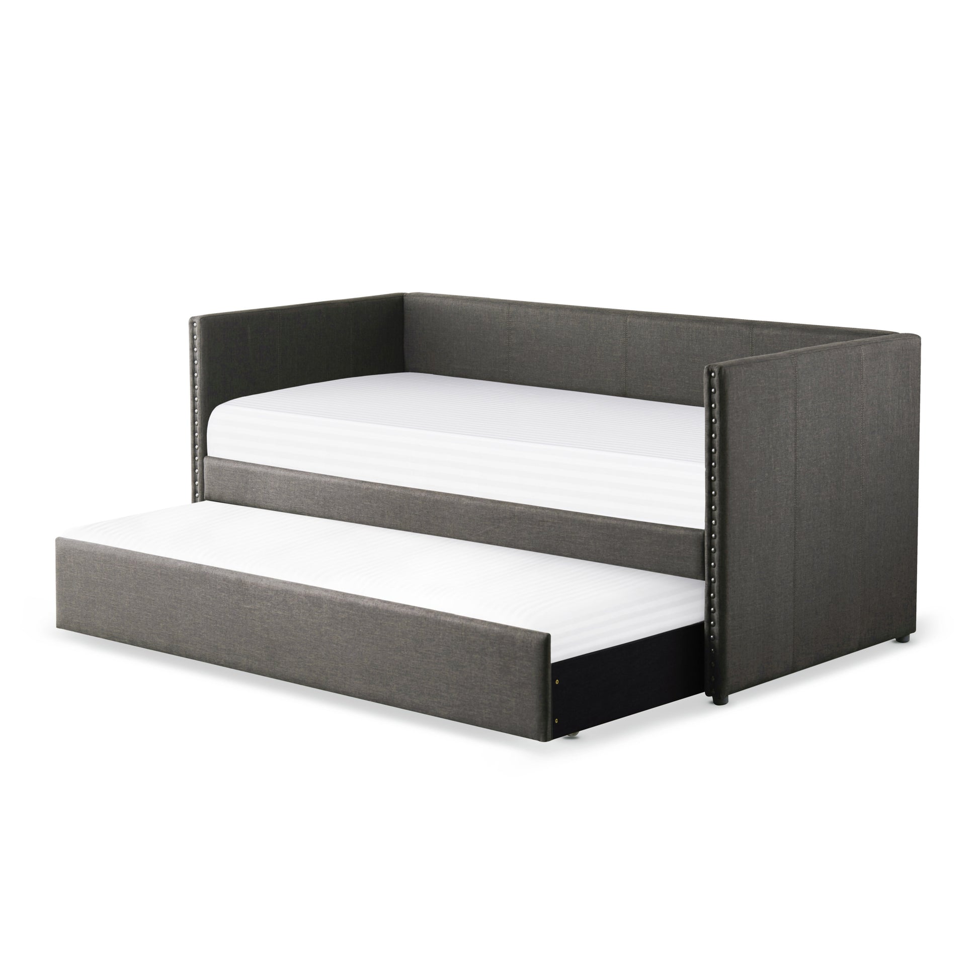 Gray Fabric Upholstered 1pc Day Bed with Pull out box spring not required-gray-bedroom-wood