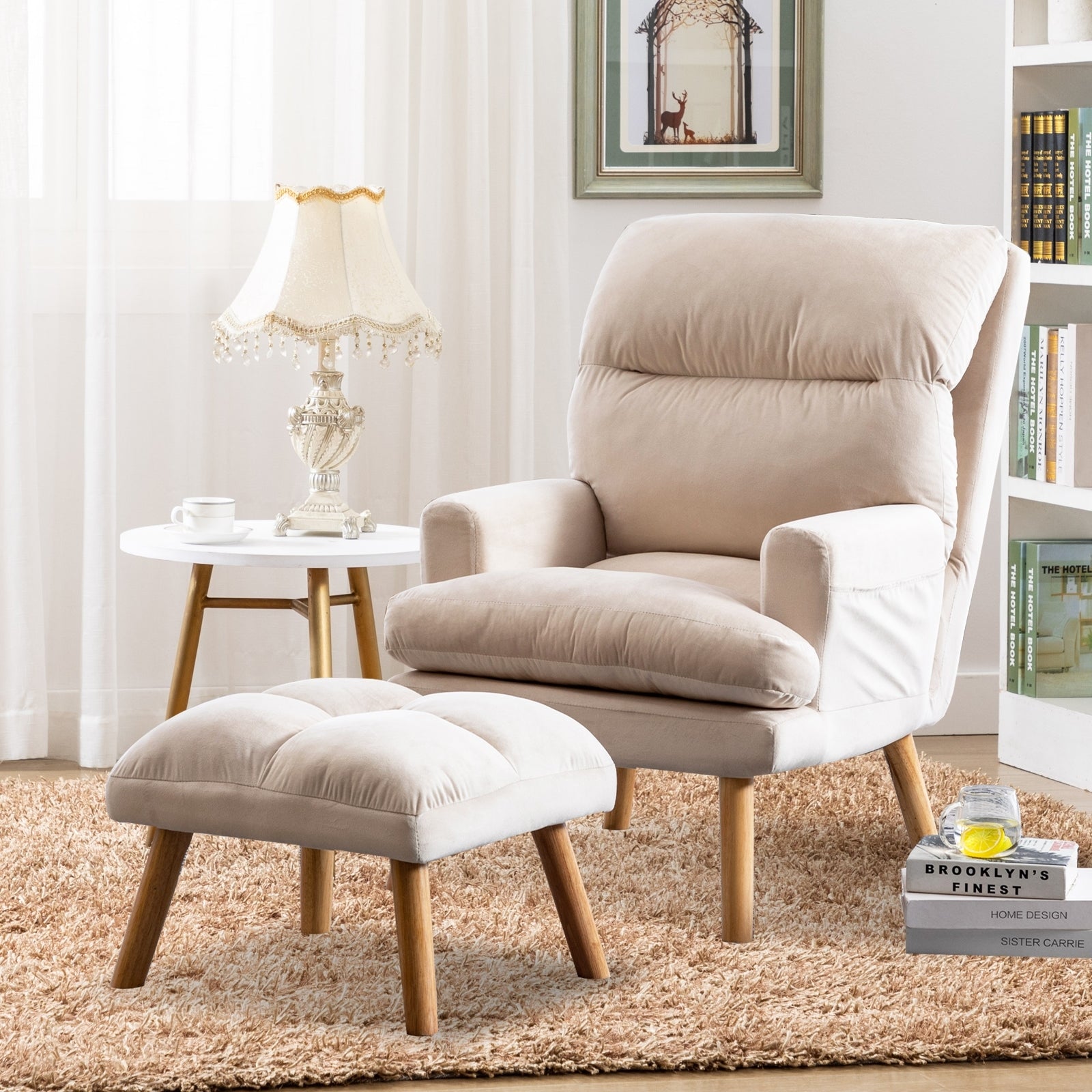 Soft Comfortable 1pc Accent Click Clack Chair with beige-primary living space-modern-fabric
