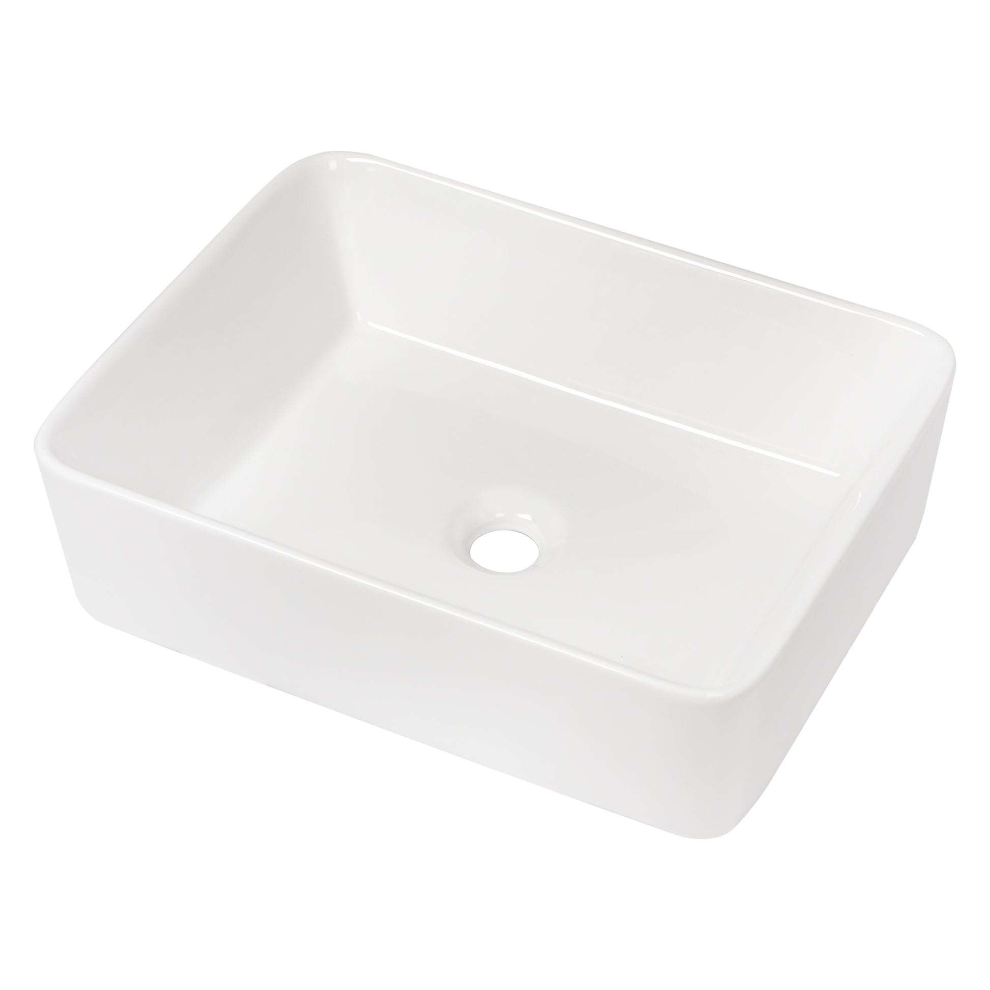 19"x15" White Ceramic Rectangular Vessel Bathroom Sink white-ceramic