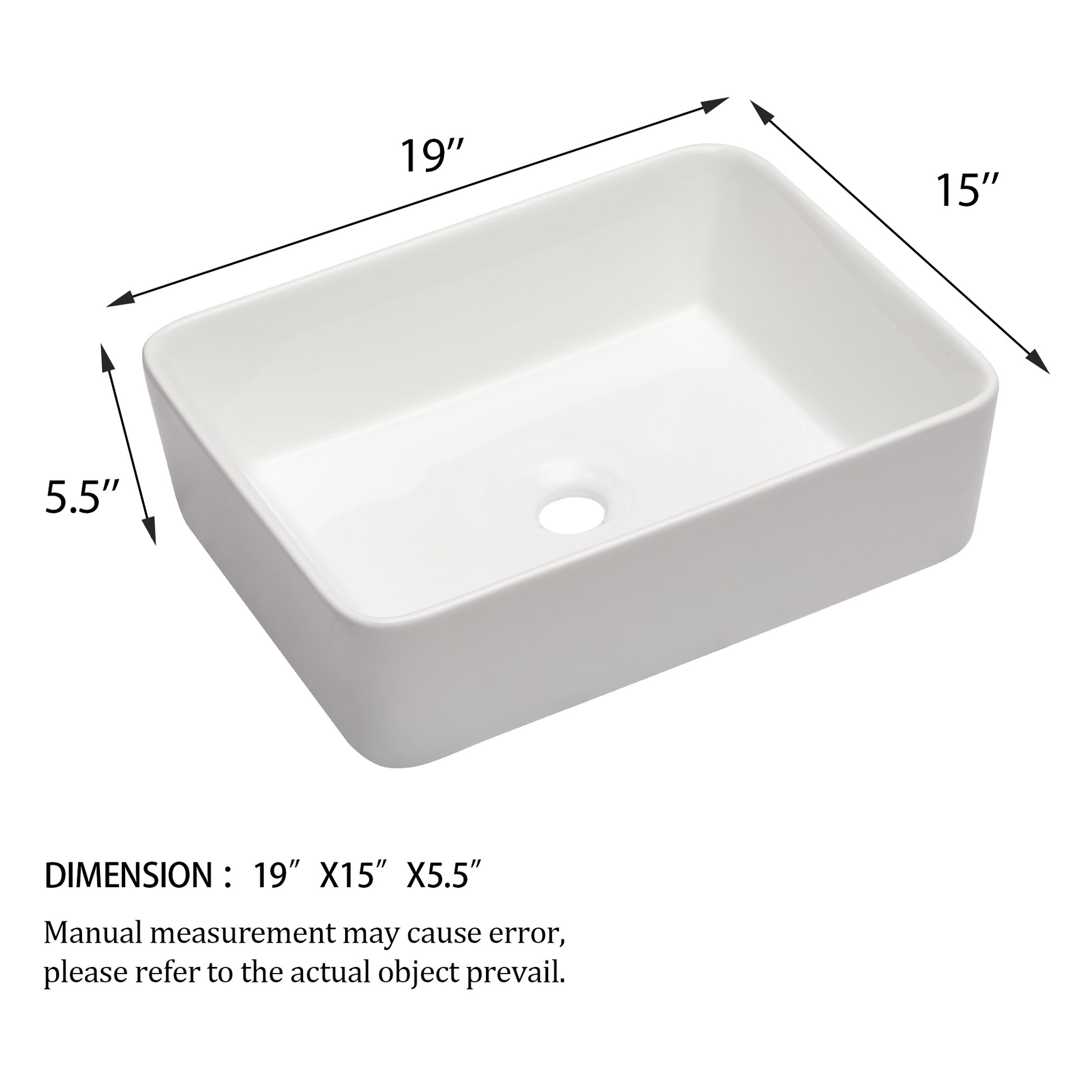 19"x15" White Ceramic Rectangular Vessel Bathroom Sink white-ceramic