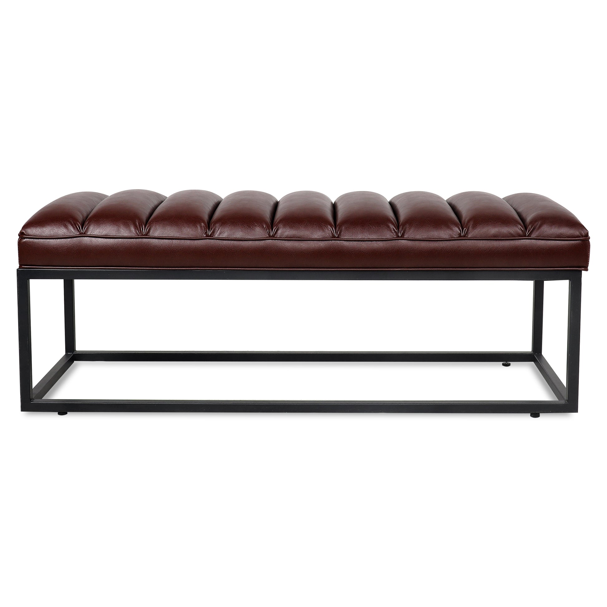 Metal Base Upholstered Bench for Bedroom for Entryway dark brown-pu