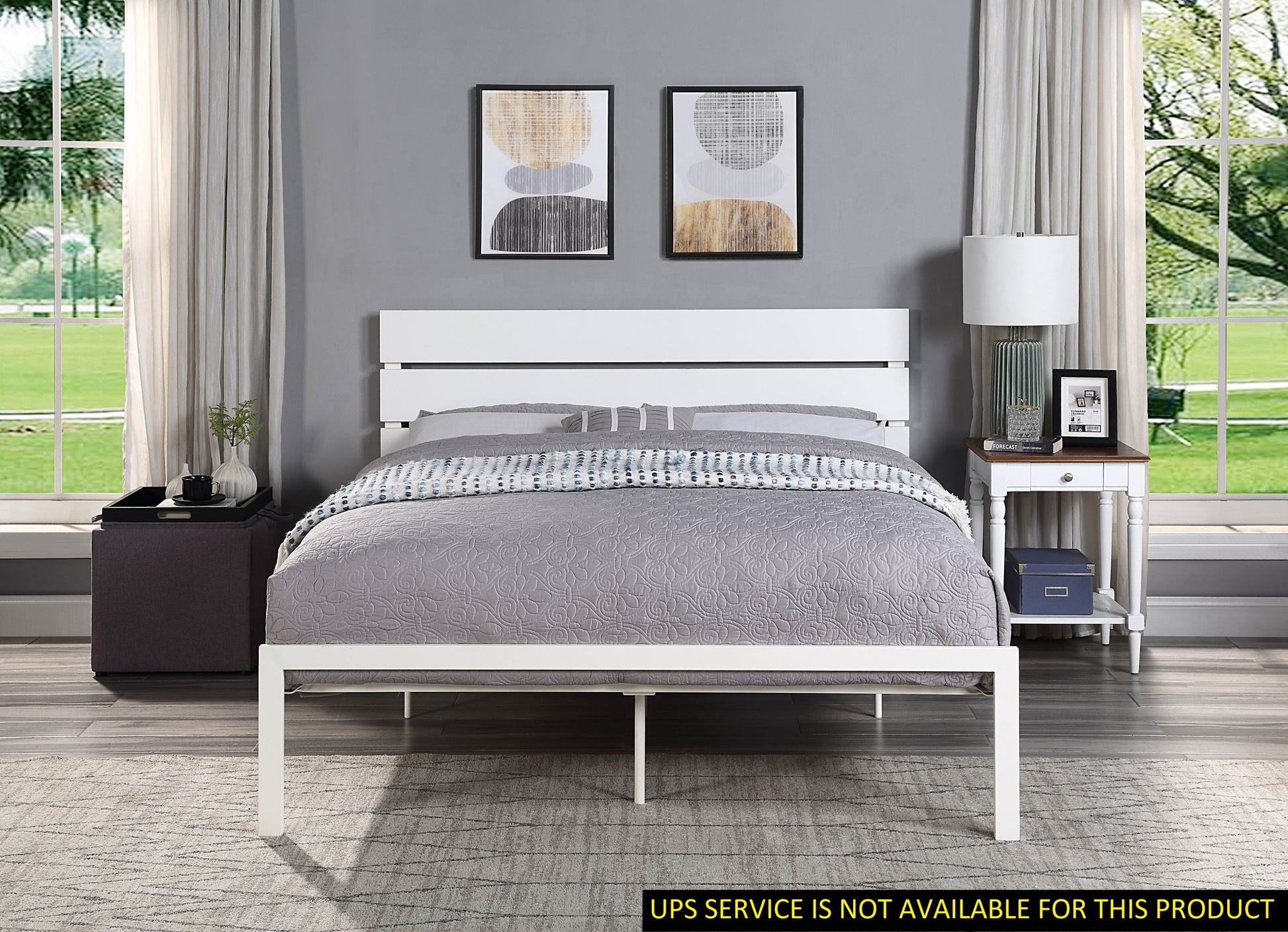 Contemporary Queen Bed 1pc Casual Style White Metal queen-white-bedroom-metal