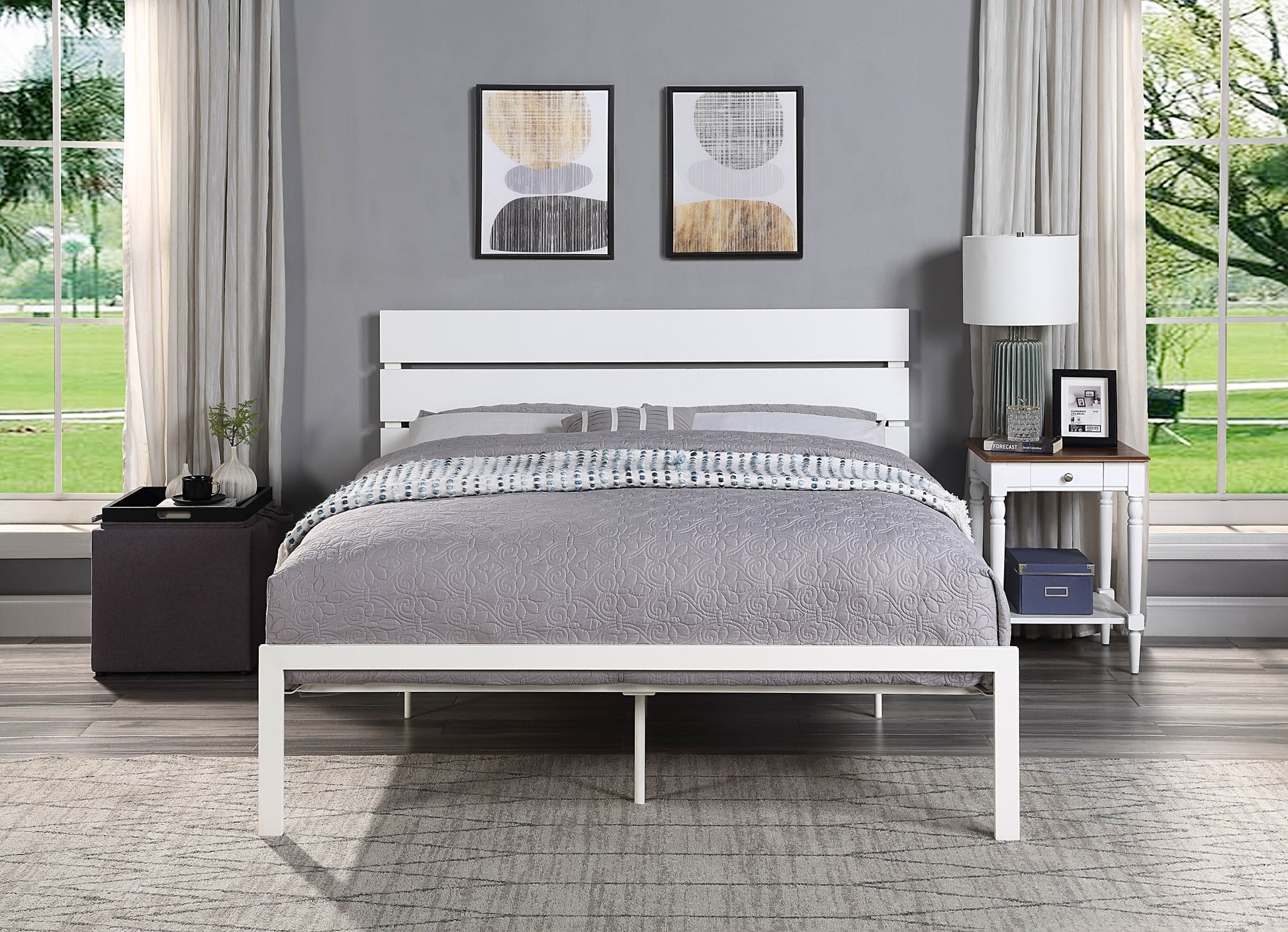 Contemporary Queen Bed 1pc Casual Style White Metal queen-white-bedroom-metal