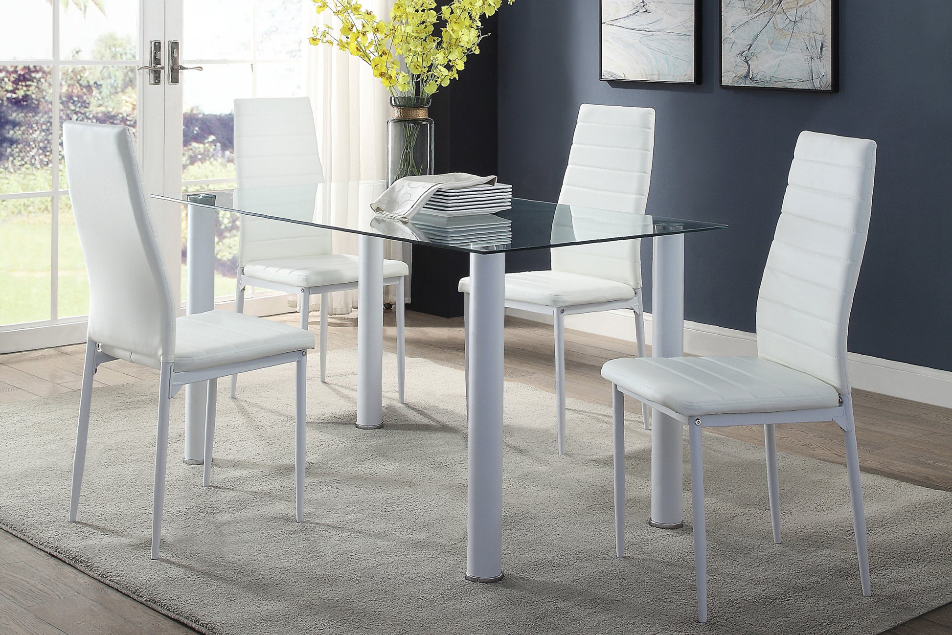 Modern Style White Metal Finish Side Chairs 2pc Set white-dining room-ultra-modern-metal