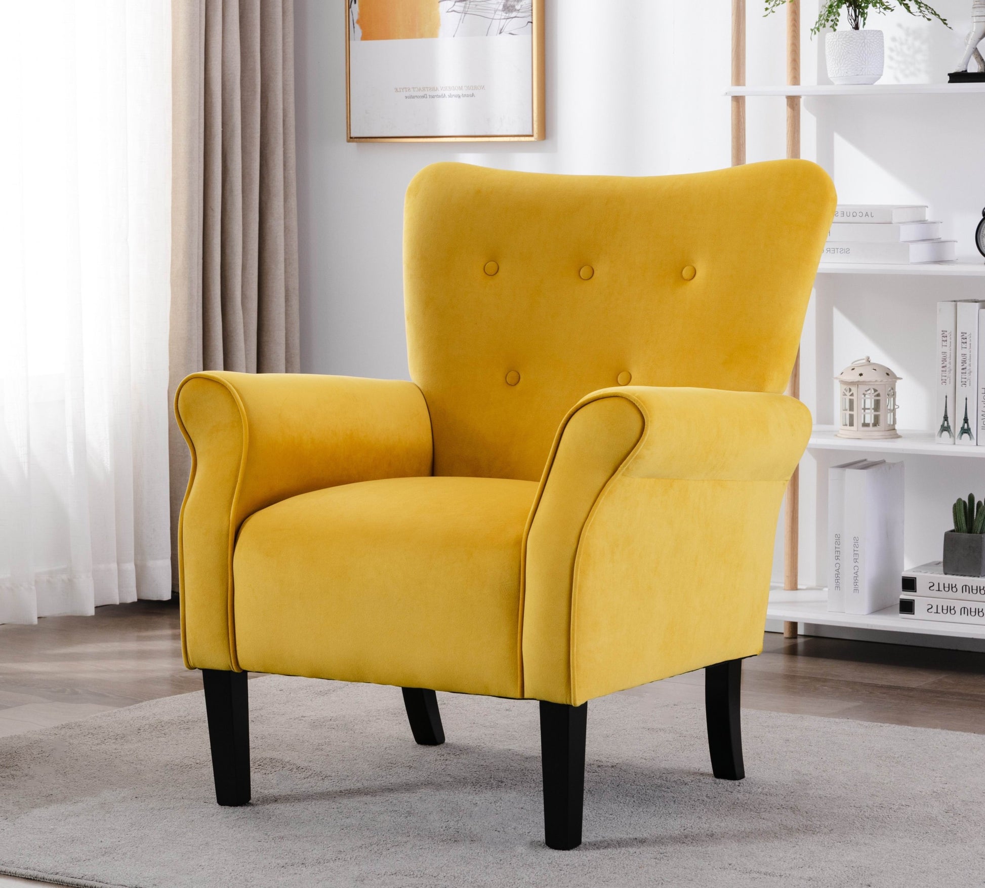 Stylish Living Room Furniture 1pc Accent Chair Yellow yellow-primary living space-modern-solid wood