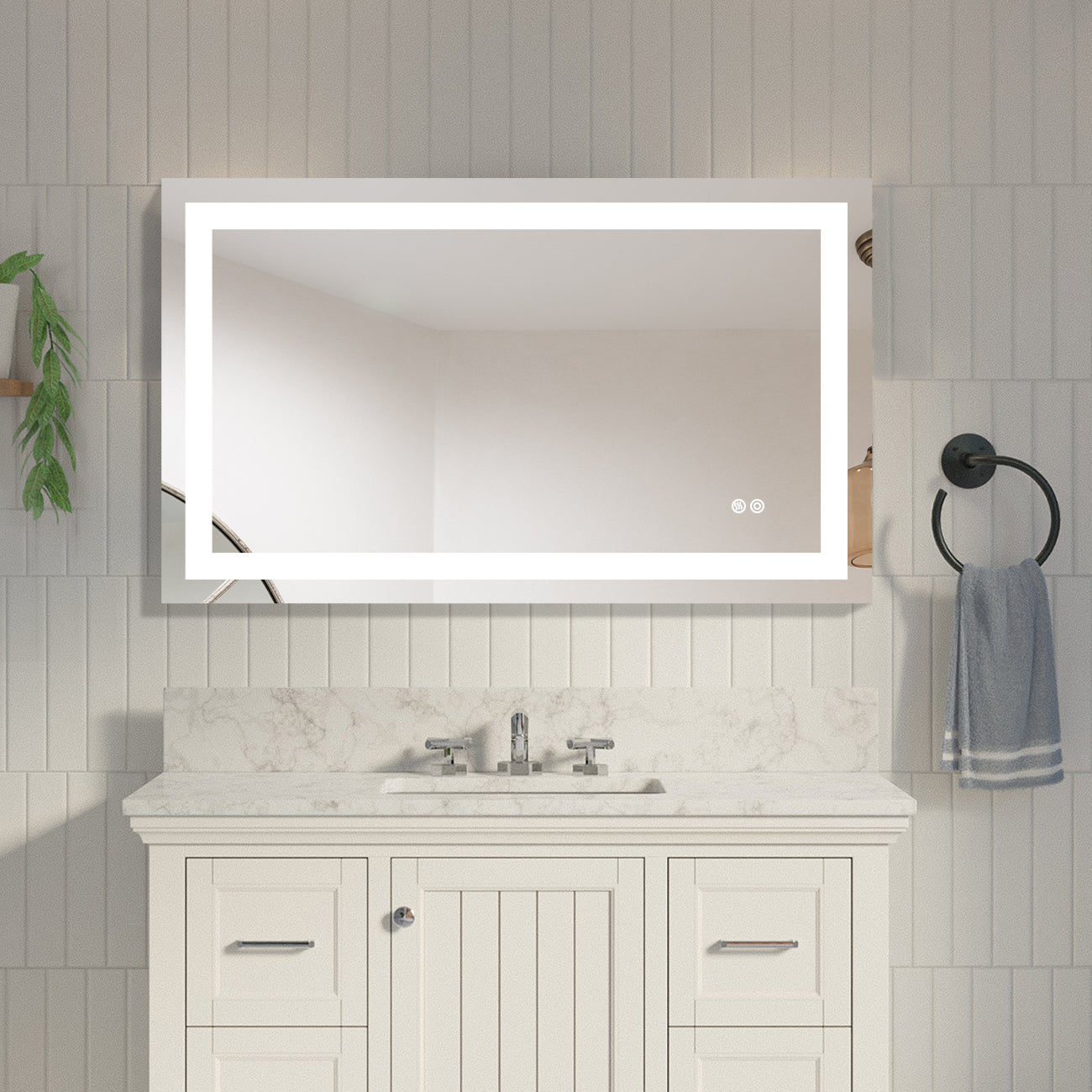 40x24 Inch LED Lighted Bathroom Mirror with 3 Colors silver-aluminium