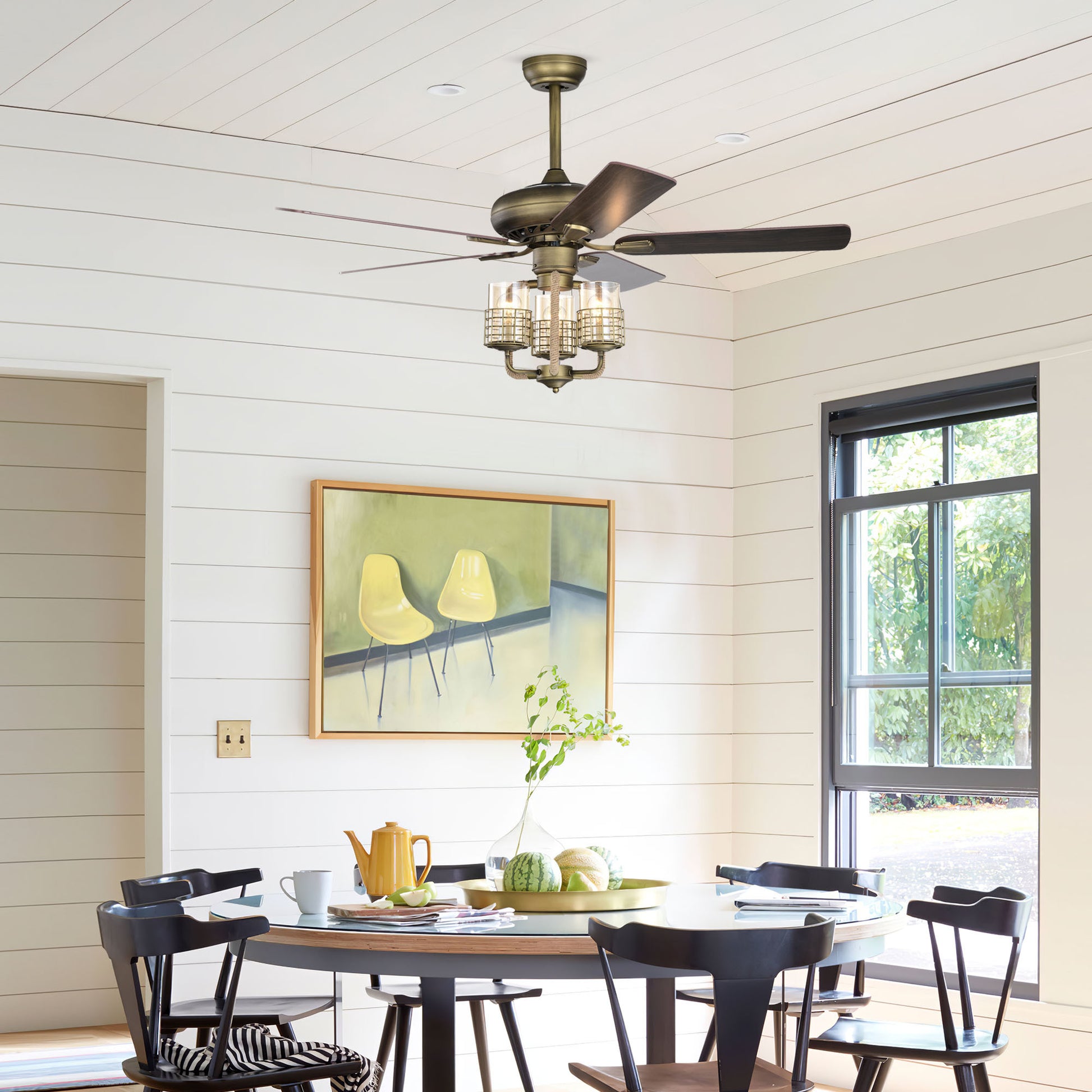 Video 52inch Bronze Metal 3 Lights Ceiling Fan