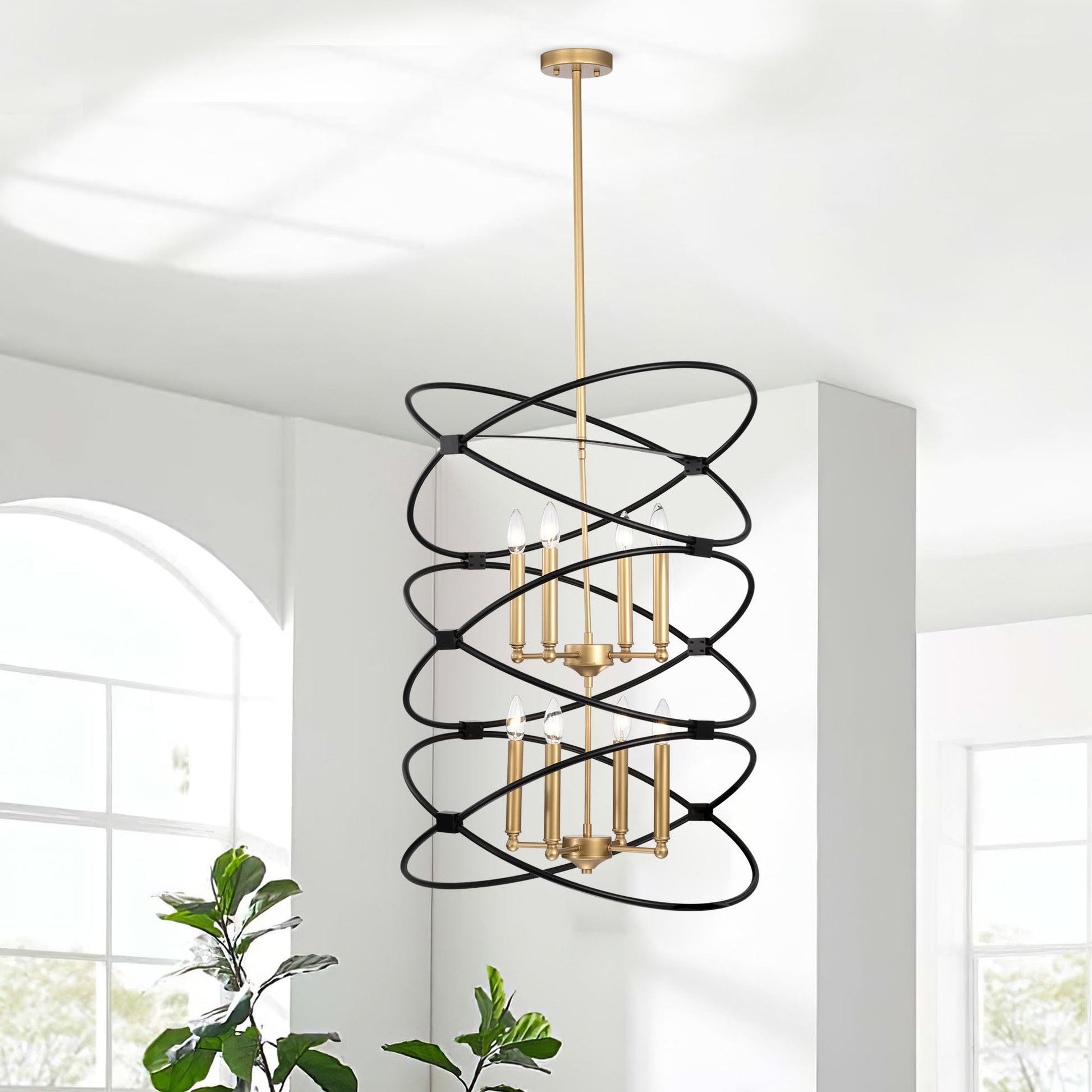 Transitional Gold Matte Black Metal Chandelier