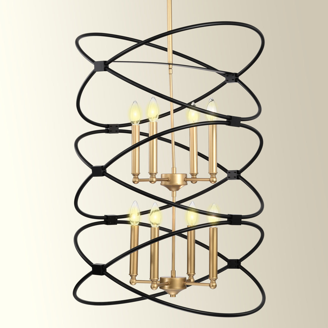 Transitional Gold Matte Black Metal Chandelier