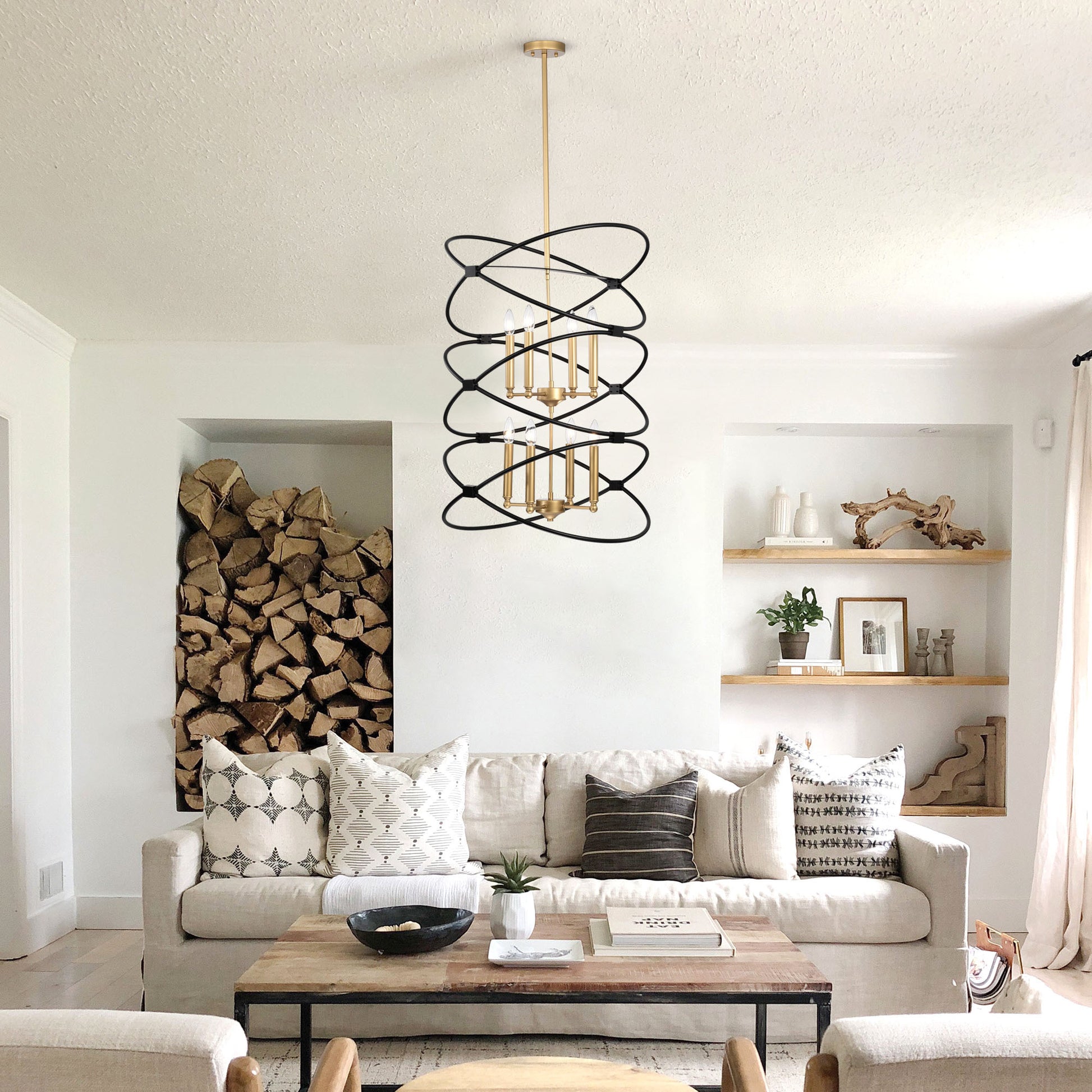 Transitional Gold Matte Black Metal Chandelier