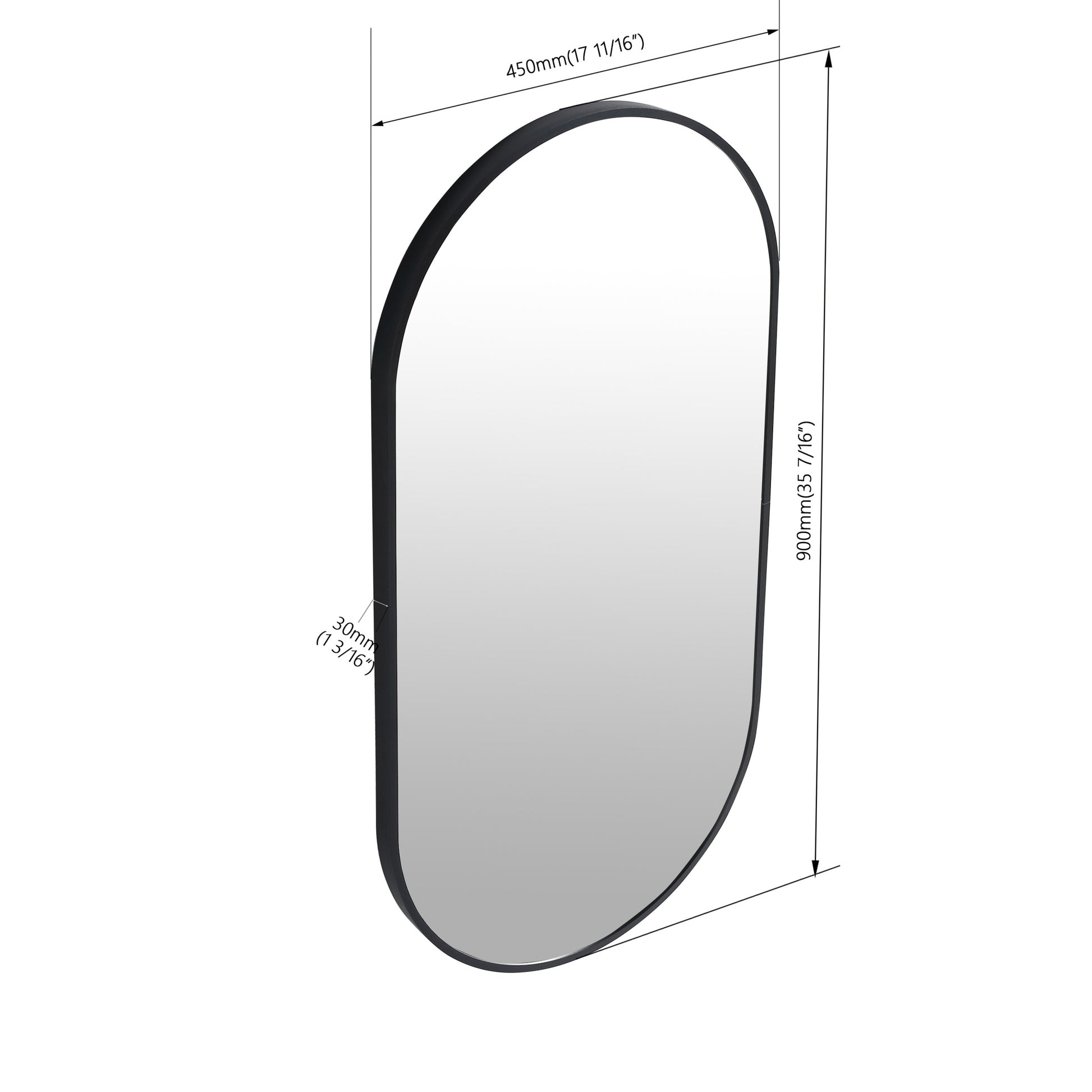 18 x 35 Inch Bathroom Mirror Black Aluminum Frame black-modern-glass