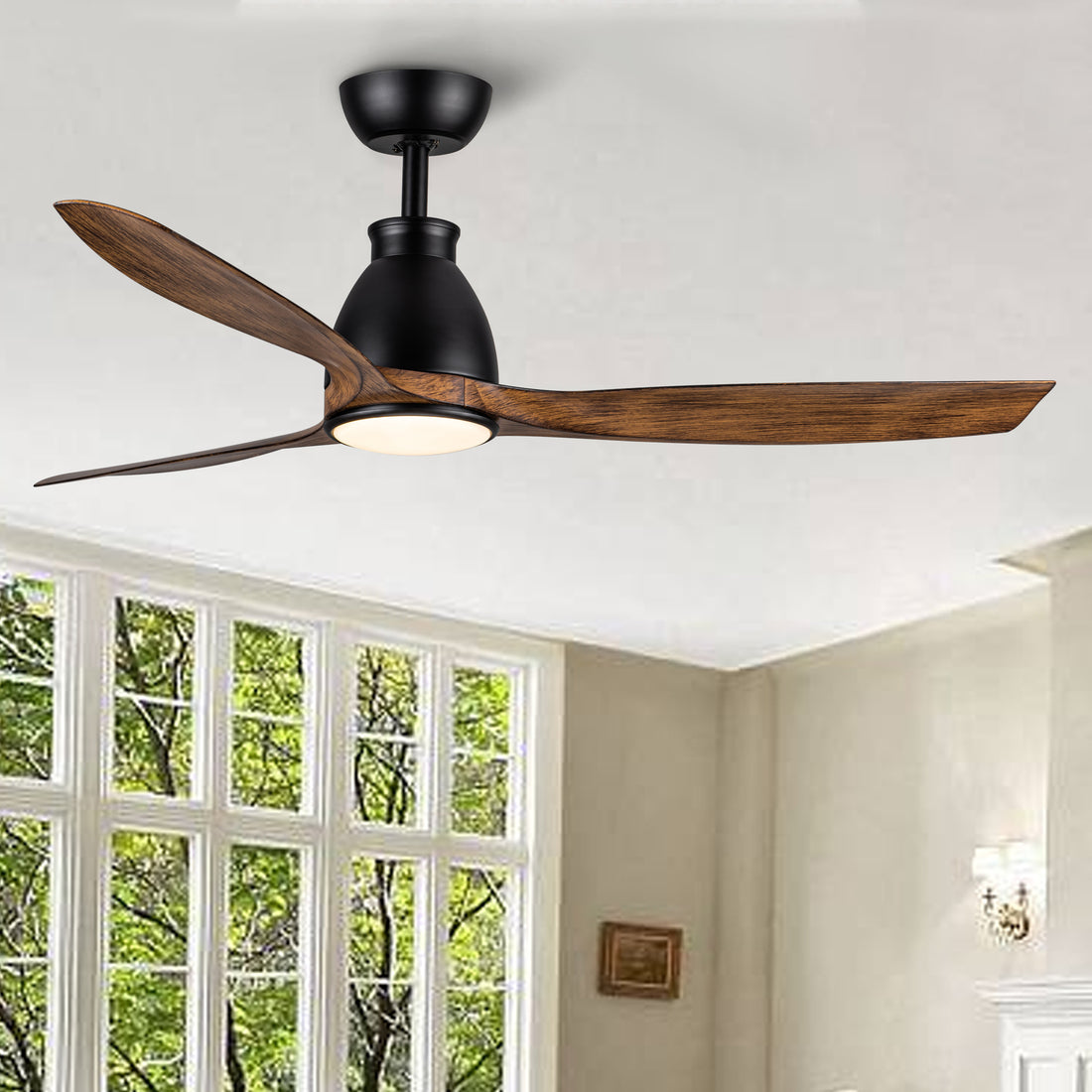 52 Inch Indoor Black Ceiling Fan With Led Light -