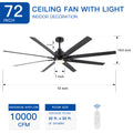 72'' Indoor Smart Black Ceiling Fan With Led