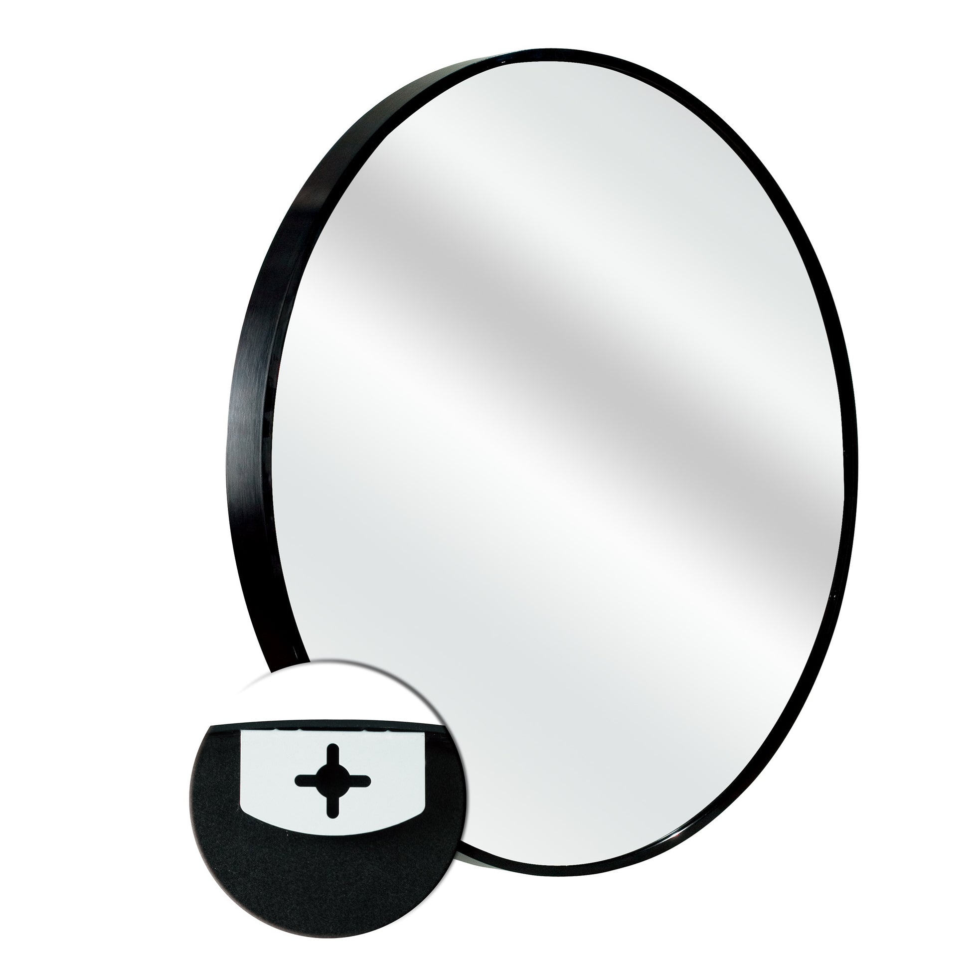 Black 20 Inch Metal Round Bathroom Mirror - Black