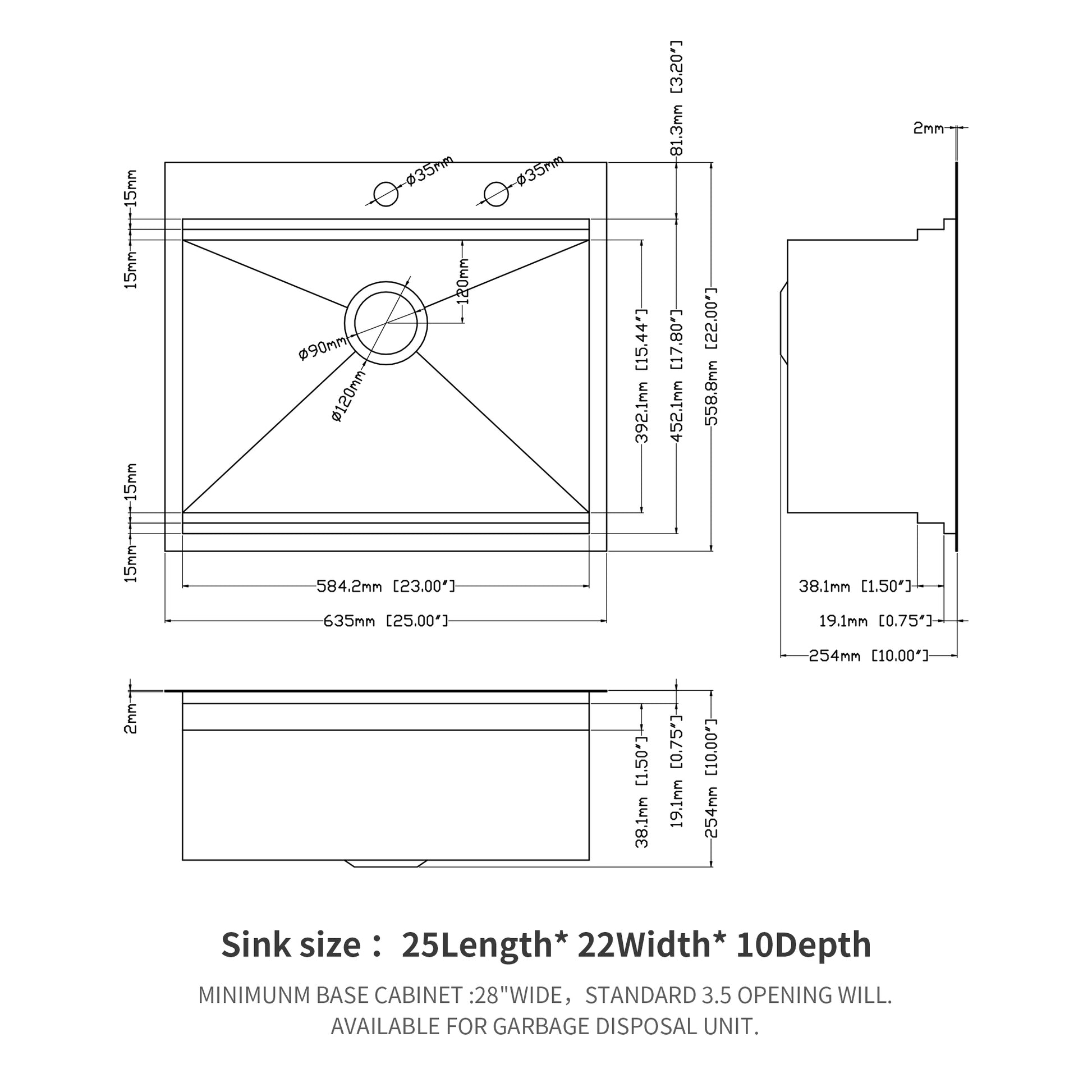 25 Inch Drop Kitchen Sink 25 "x 22" Kitchen Sink brushed nickel-stainless steel