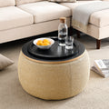 Round Storage Ottoman, 2 in 1 Function, Work as End natural-plastic