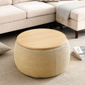 Round Storage Ottoman, 2 in 1 Function, Work as End natural-plastic