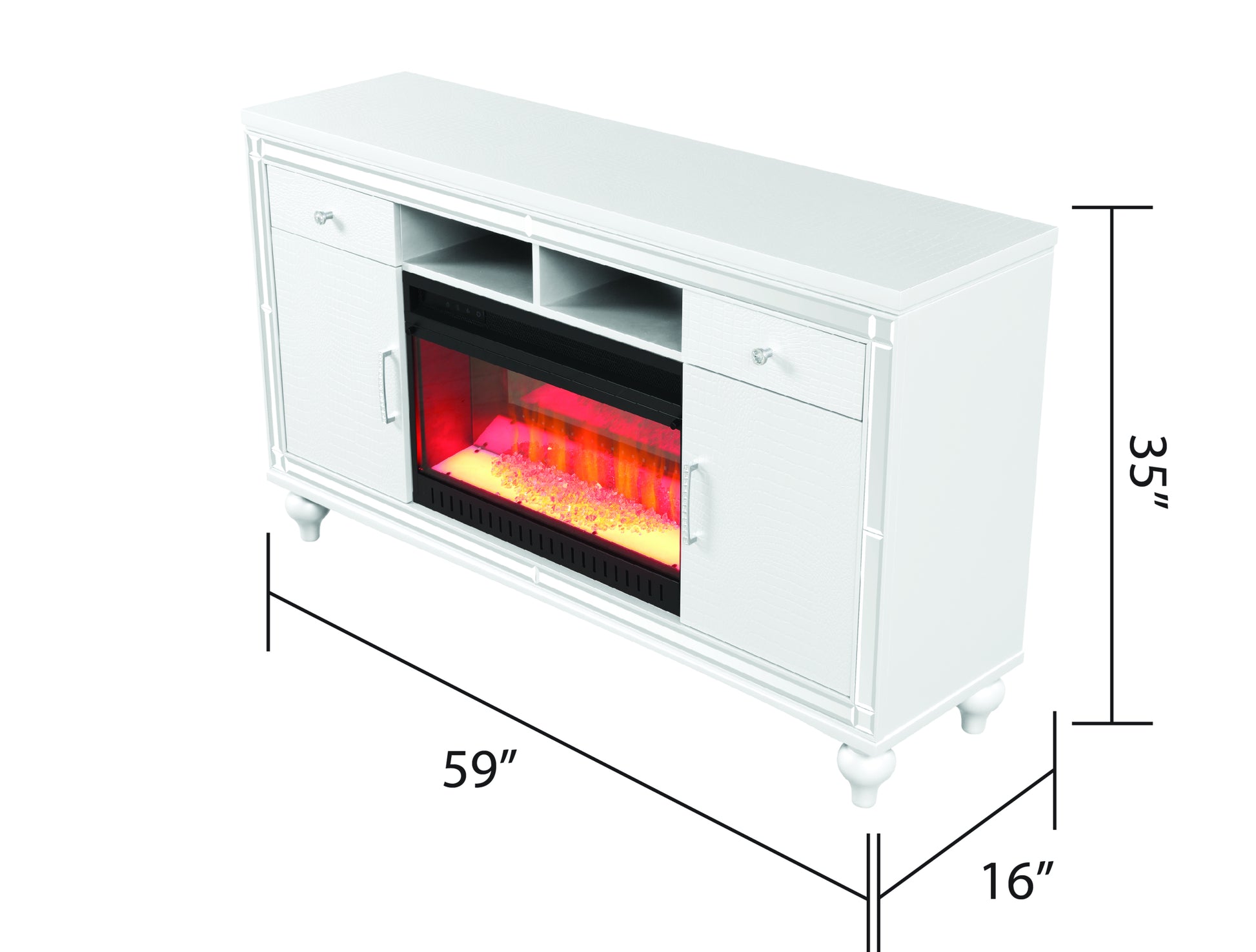 Sterling TV Stand With Electric Fireplace in White white-solid wood