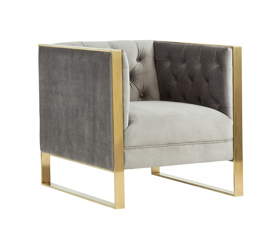 Divani Casa Carlos Modern Grey Velvet & Gold