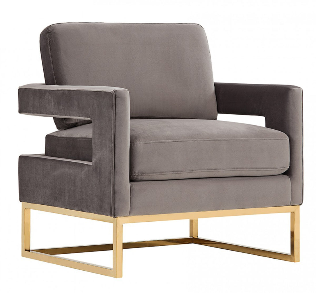 Edna Modern Grey Velvet & Gold Accent Chair