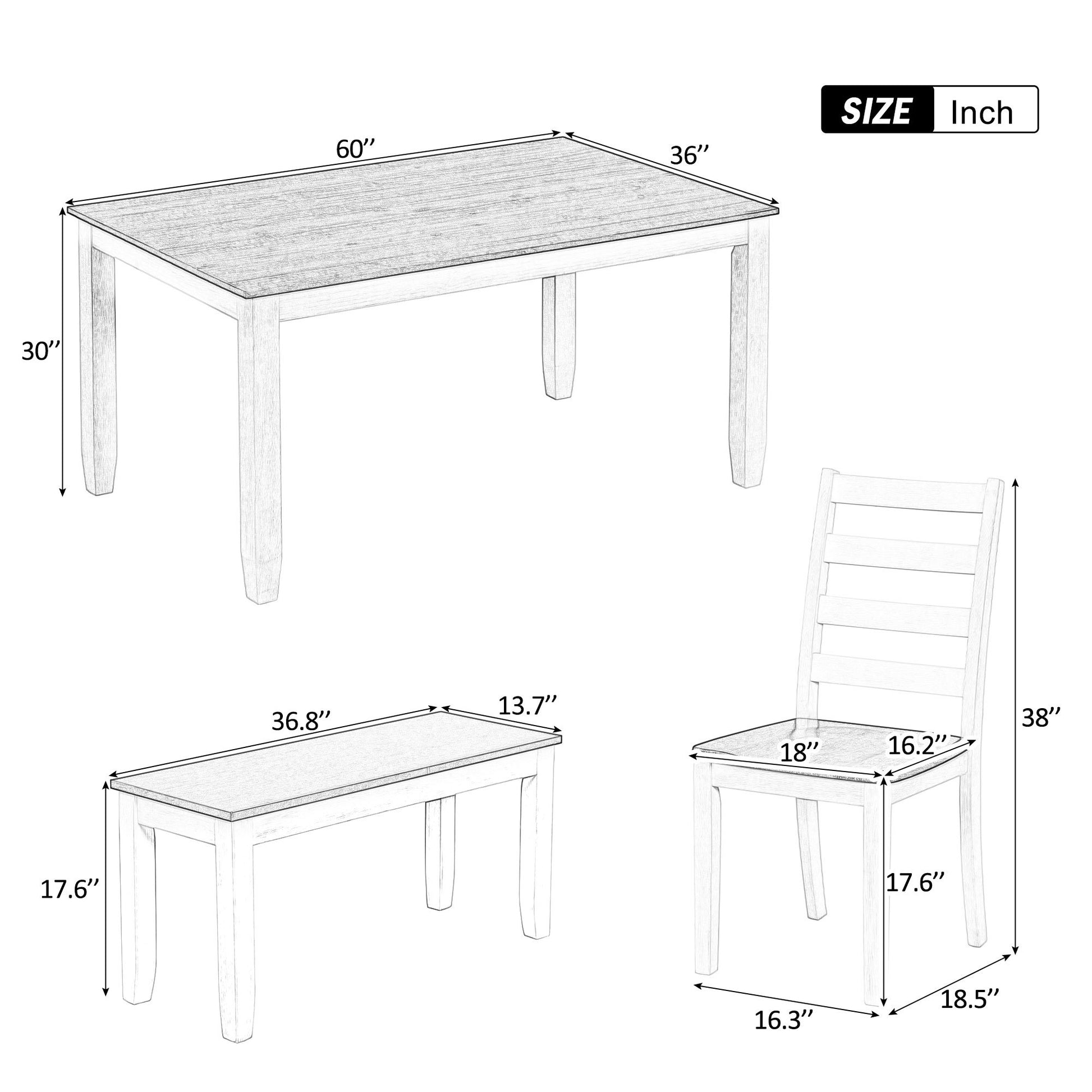 Rustic Style 6 Piece Dining Room Table Set with walnut-solid wood