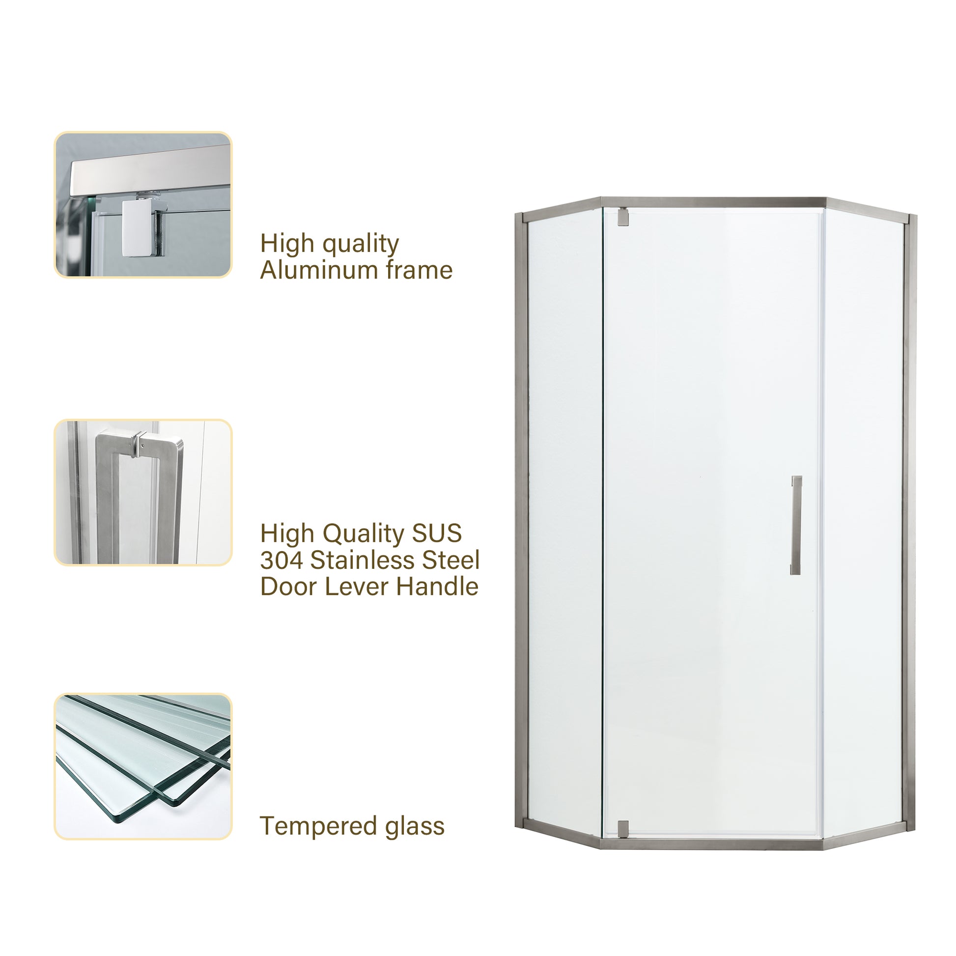 Shower Door 34 1 8" x 72" Semi Frameless Neo Angle chrome-glass