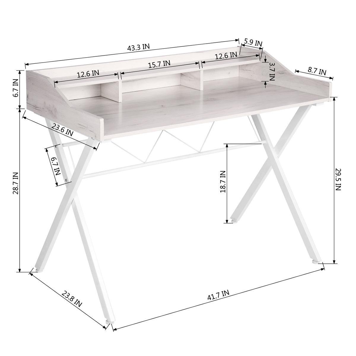 43.3" Computer Desk With 3 Open Cubbies Beige &