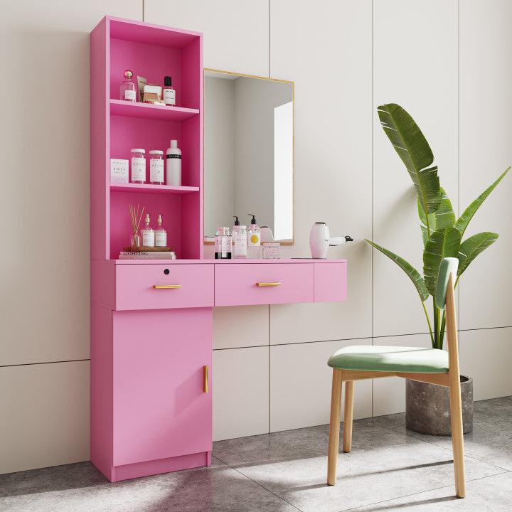Pink Modern Simple Hair Desk, Multi Layer Storage