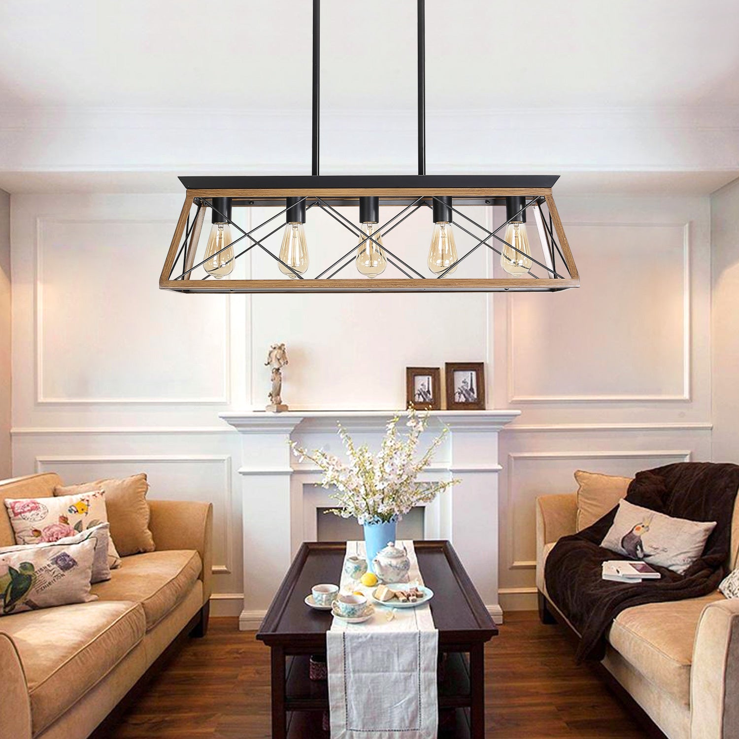 Farmhouse Chandeliers With 5 Bulbs For Dining Room walnut-ceiling lights-traditional-metal