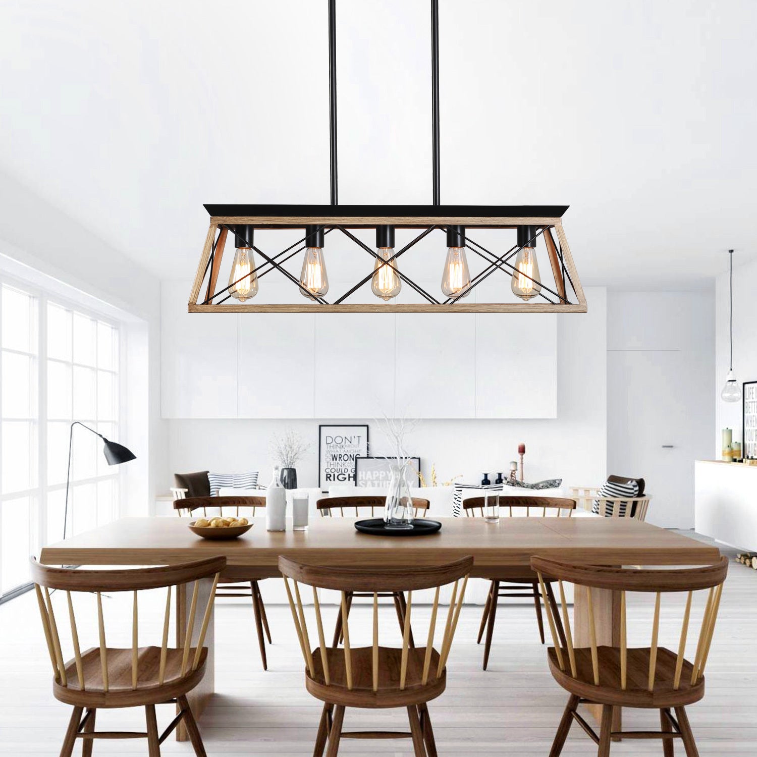 5 Light Farmhouse Chandeliers For Dining Room No Bulbs oak-ceiling lights-traditional-metal